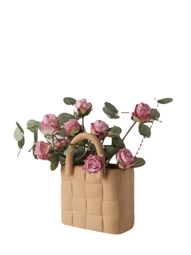 Beihanmei Nordic Creative Simple Bag Vase Morandi Ceramic Living Room Flower Arrangement Entry Luxury Home Decorative Ornaments