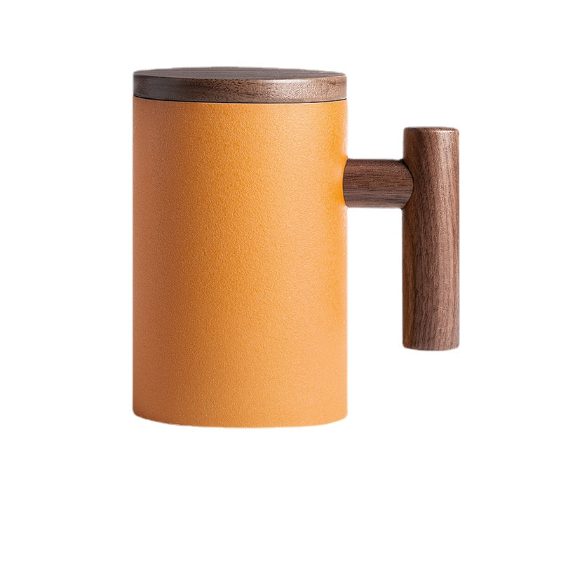 There Is Nothing to Do. Nordic Style Wooden Handle with Lid Personality Simple Frosted Ceramic Water Cup Office Coffee Tea Water Cup