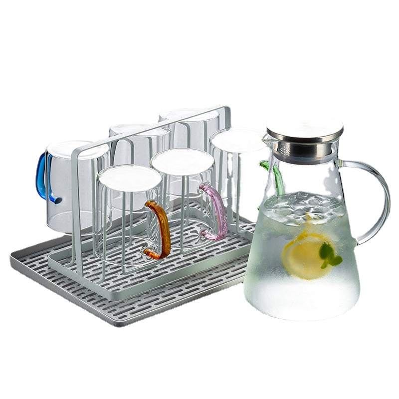 Household Living Room Water Cup Kettle Family Set Color Band Handle Glass Cup Transparent Heat Resistant Tea Cup Drinking Cup