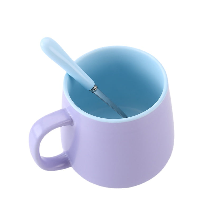 Nordic Ins Creative Mark Cup with Spoon Contrast Color Coffee Cup Simple Ceramic Water Cup with Lid Matte Milk Cup