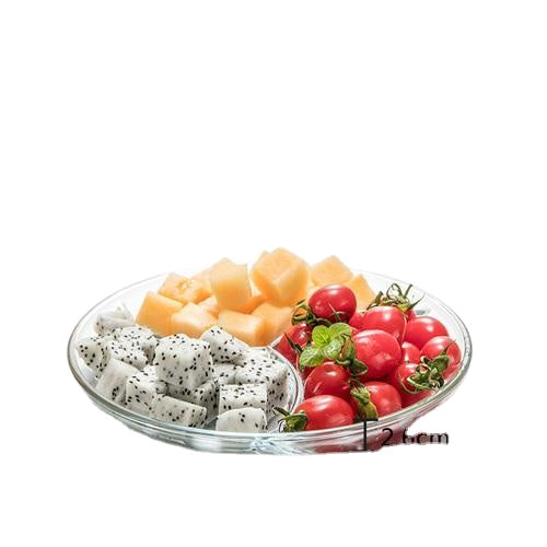 Tempered Glass 3-Compartment Plate Breakfast Tableware Food Dispatch Disk Divided Plate Household Fruit Plate Multifunctional Side Dish Plate