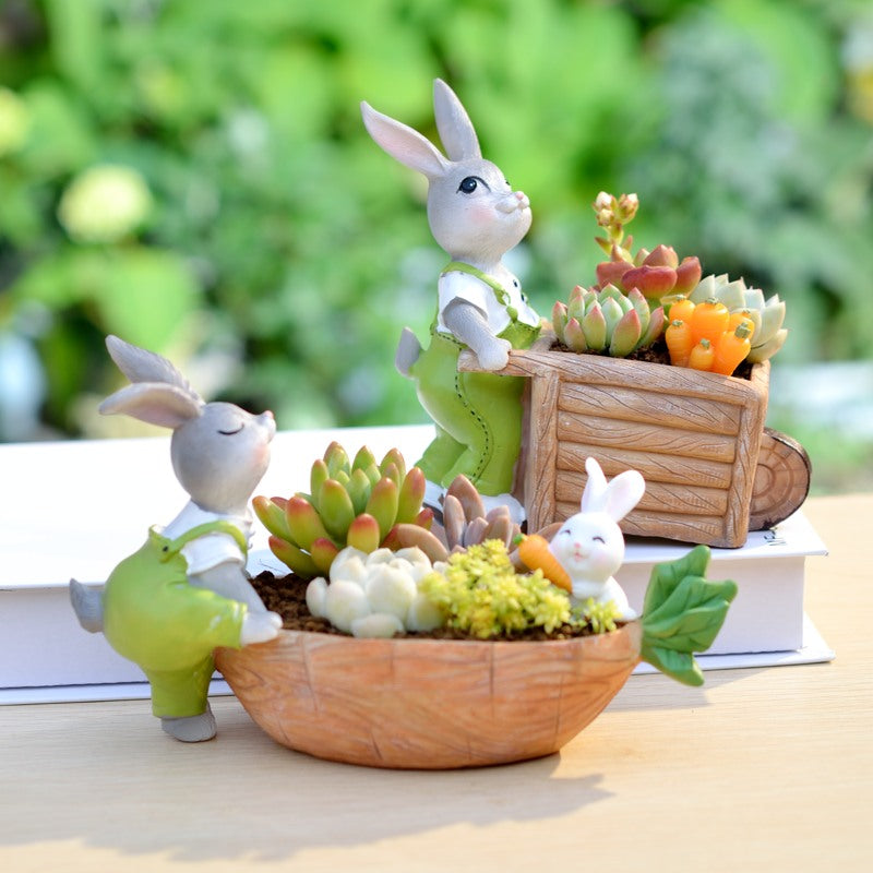 Fun Gardening Creative Cartoon Succulents Small Cute Rabbit Flower Pot Meat Combined Green Plants Home Decoration