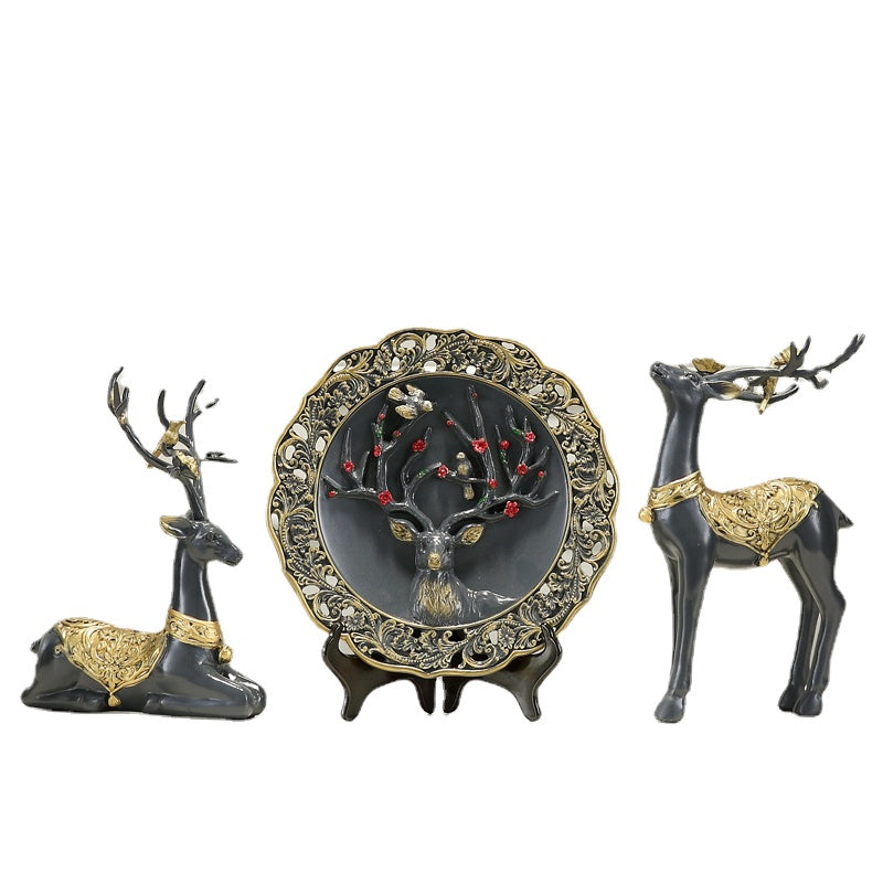 Creative European Style Craft Gift American Style Furnishings Furnishings Living Room Entrance TV Cabinet Wine Cabinet Soft Decoration Deer Decoration