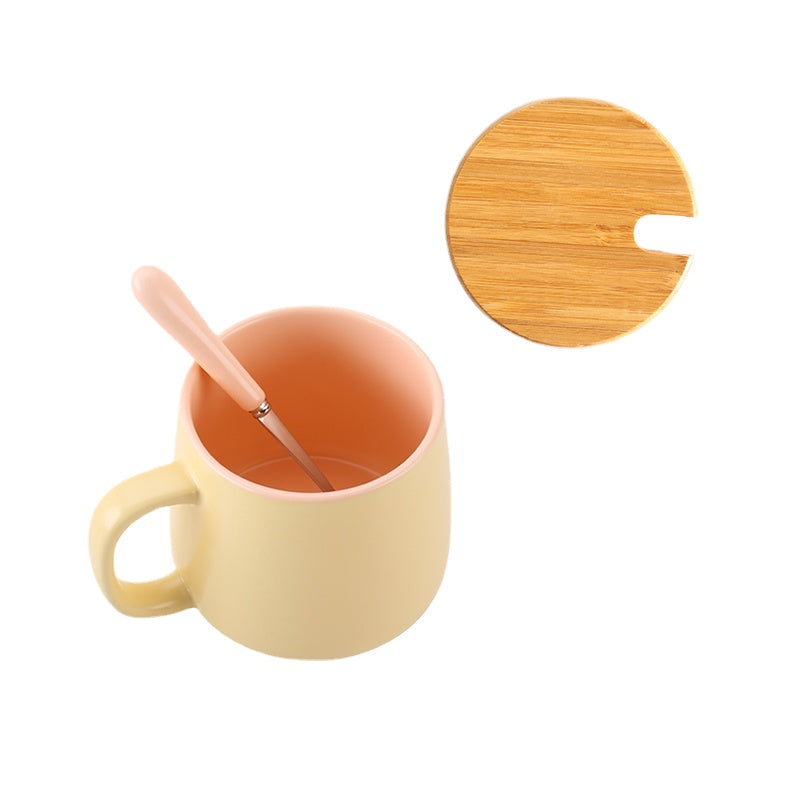 Nordic Ins Creative Mark Cup with Spoon Contrast Color Coffee Cup Simple Ceramic Water Cup with Lid Matte Milk Cup