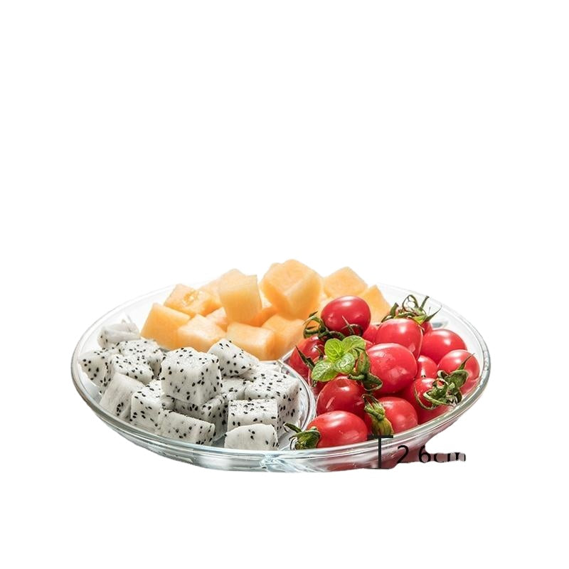 Tempered Glass 3-Compartment Plate Breakfast Tableware Food Dispatch Disk Divided Plate Household Fruit Plate Multifunctional Side Dish Plate