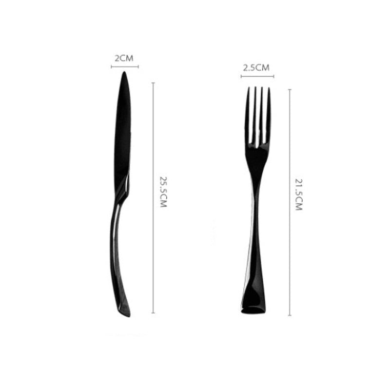 Boshan Steak Knife, Fork and Spoon Black Western Food Tableware Set Knife Fork Stainless Steel Spoon Kaya Western Food Steak Plate