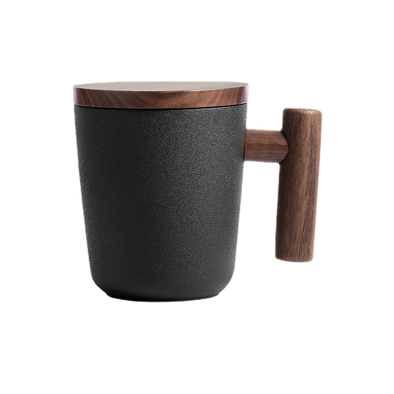 There Is Nothing to Do. Nordic Style Wooden Handle with Lid Personality Simple Frosted Ceramic Water Cup Office Coffee Tea Water Cup