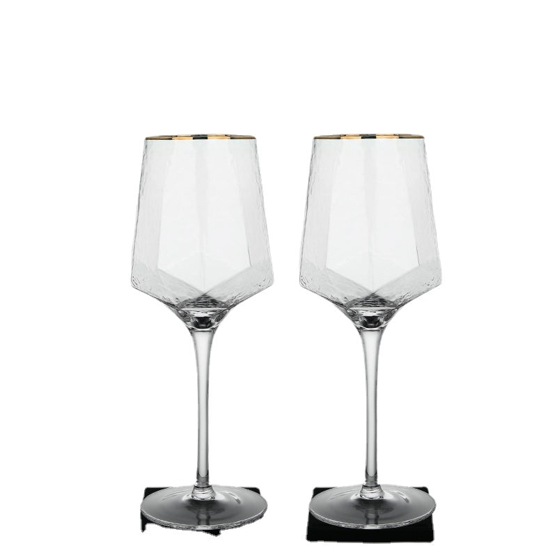 Wine Glass Hammered Golden Edge Diamond-Shaped Champagne Glass Lead-Free Glass Cup European Retro Goblet Wine Glass