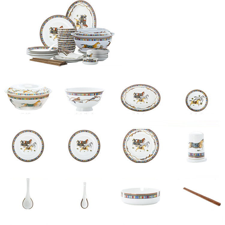 [Fuqijing 752] Bowl and Dish Set Household Jingdezhen Hermashi Palace Style Tableware Set Plate Set