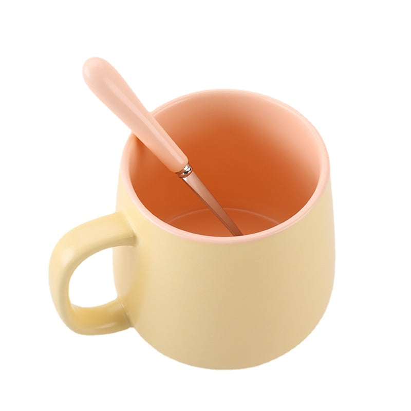 Nordic Ins Creative Mark Cup with Spoon Contrast Color Coffee Cup Simple Ceramic Water Cup with Lid Matte Milk Cup