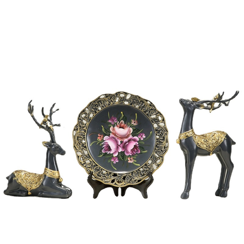 Creative European Style Craft Gift American Style Furnishings Furnishings Living Room Entrance TV Cabinet Wine Cabinet Soft Decoration Deer Decoration