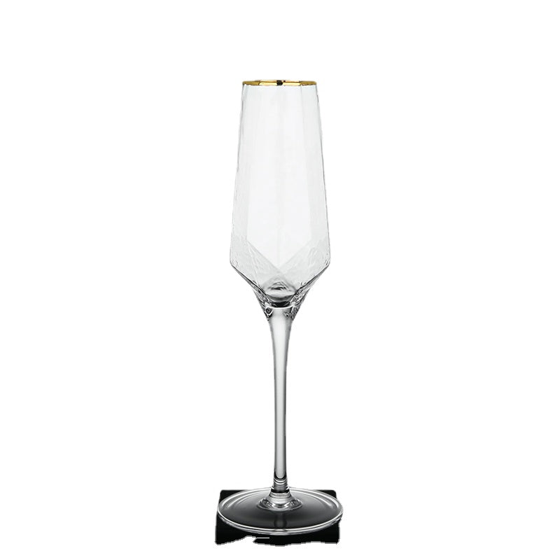 Wine Glass Hammered Golden Edge Diamond-Shaped Champagne Glass Lead-Free Glass Cup European Retro Goblet Wine Glass