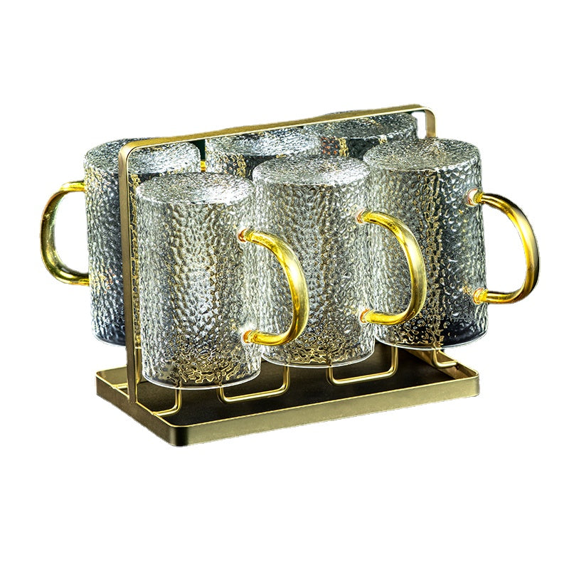 Light Luxury Hammered Pattern Glass with Handle Heat-Resistant Water Cup Kettle Tea Cup Drinking Cup Set Home Living Room Hospitality