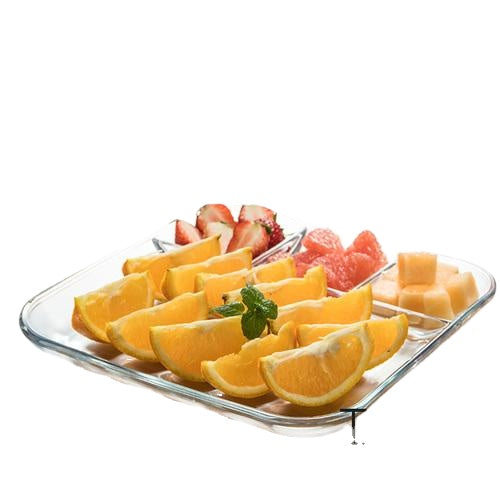 Tempered Glass 3-Compartment Plate Breakfast Tableware Food Dispatch Disk Divided Plate Household Fruit Plate Multifunctional Side Dish Plate