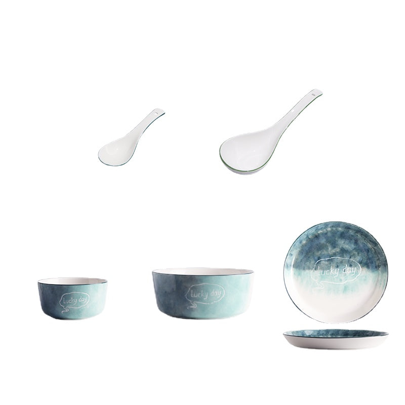 Wuxin Japanese Style Internet Celebrity Bowl and Dish Set Household Nordic Style Simple Ceramic Combination Bowl and Chopsticks Cutlery Plate Bowl and Dish