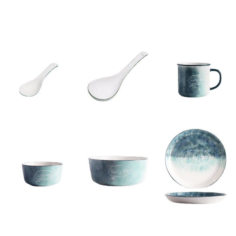 Wuxin Japanese Style Internet Celebrity Bowl and Dish Set Household Nordic Style Simple Ceramic Combination Bowl and Chopsticks Cutlery Plate Bowl and Dish