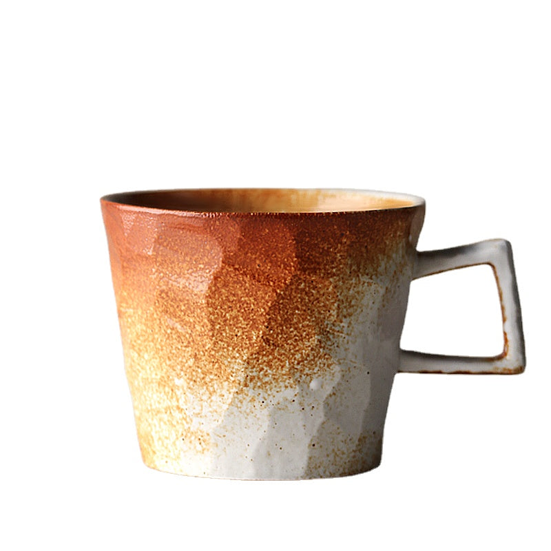 Japanese Style Coarse Pottery Coffee Cup Vintage Mug Simple Home Handmade Cut Surface Kiln Baked Art Cup Hand Punch Coffee Cup