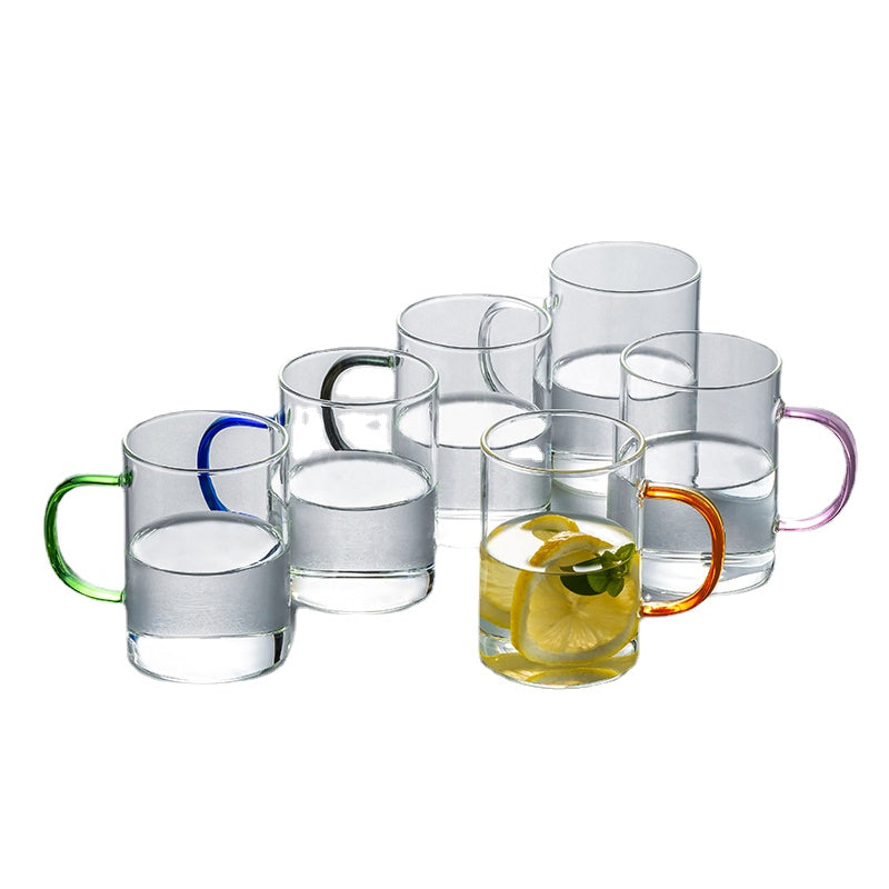 Household Living Room Water Cup Kettle Family Set Color Band Handle Glass Cup Transparent Heat Resistant Tea Cup Drinking Cup