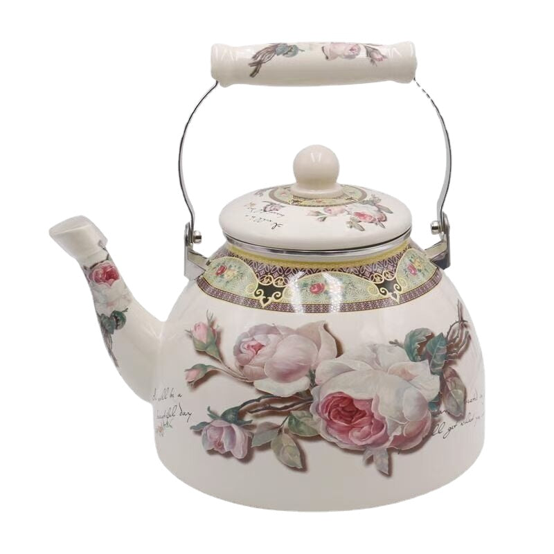 Large Capacity Thickened Enamel Large Water Bottle Milk Tea Pot Flat Pot Enamel Full Flower Induction Cooker Universal Teapot Water Pitcher