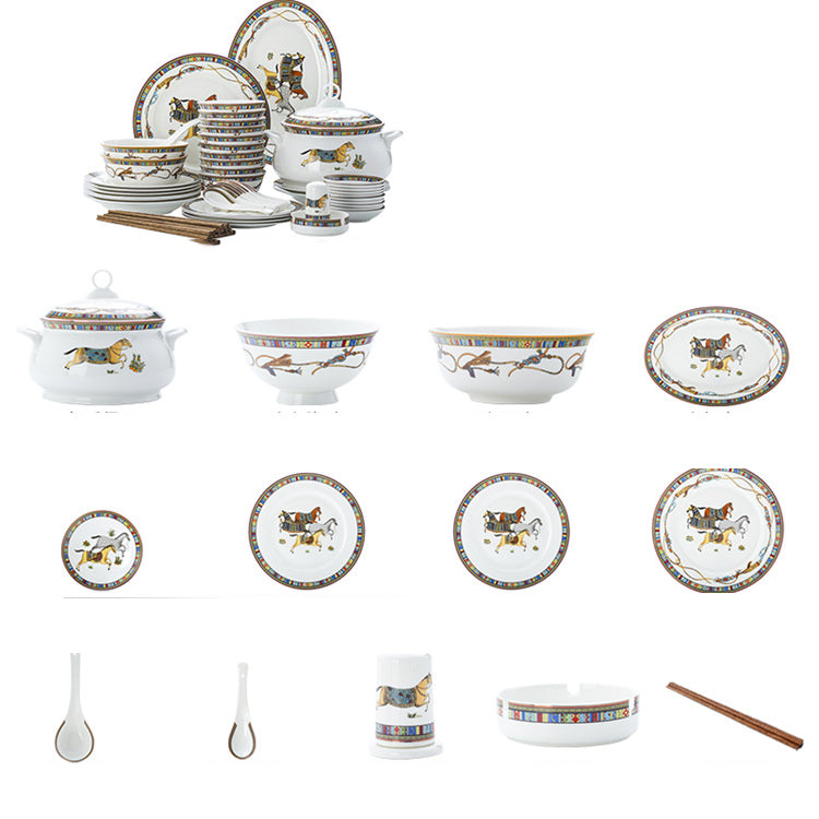 [Fuqijing 752] Bowl and Dish Set Household Jingdezhen Hermashi Palace Style Tableware Set Plate Set