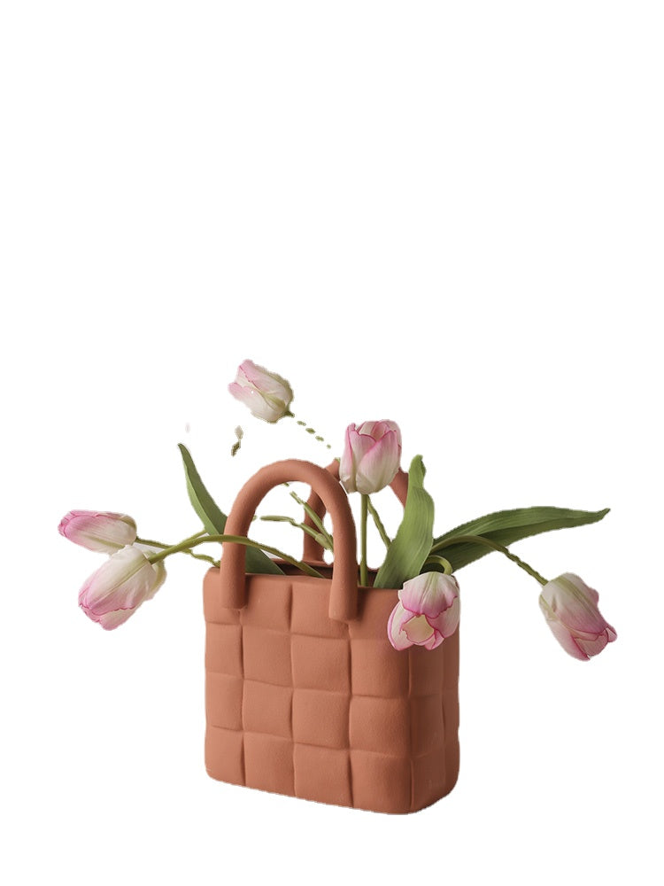 Beihanmei Nordic Creative Simple Bag Vase Morandi Ceramic Living Room Flower Arrangement Entry Luxury Home Decorative Ornaments