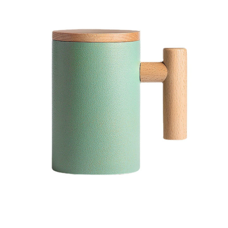 There Is Nothing to Do. Nordic Style Wooden Handle with Lid Personality Simple Frosted Ceramic Water Cup Office Coffee Tea Water Cup