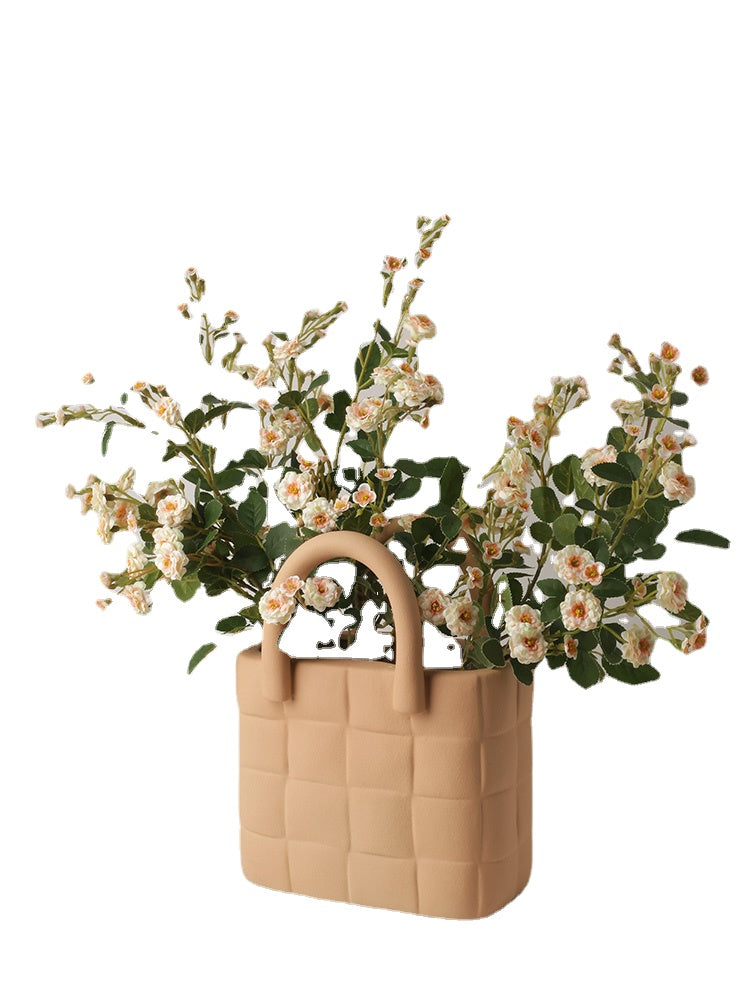 Beihanmei Nordic Creative Simple Bag Vase Morandi Ceramic Living Room Flower Arrangement Entry Luxury Home Decorative Ornaments