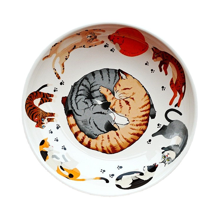 Elandir Japanese Style Ceramic Tableware Cat Household Flat Plate Deep Plate Dinner Plate Rice Bowl Noodle Bowl Soup Bowl Set