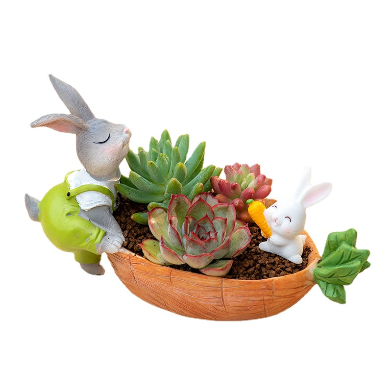 Fun Gardening Creative Cartoon Succulents Small Cute Rabbit Flower Pot Meat Combined Green Plants Home Decoration