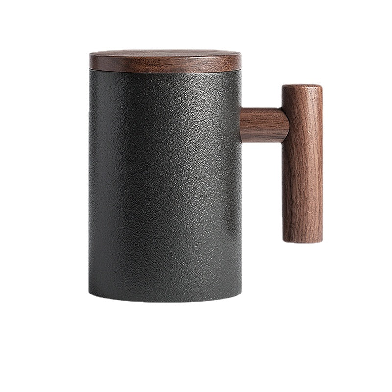 There Is Nothing to Do. Nordic Style Wooden Handle with Lid Personality Simple Frosted Ceramic Water Cup Office Coffee Tea Water Cup