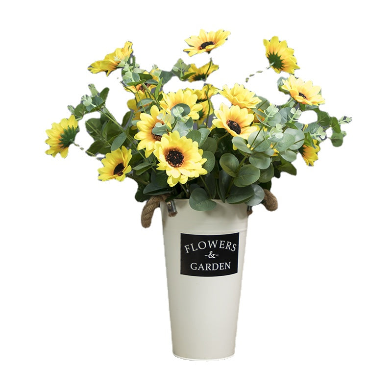 Silk Flower Dried Flower Flower Arranging Bucket Creative Indoor Home Simulation Fake Flower Pastoral Style Window Decoration Iron Bucket Decoration