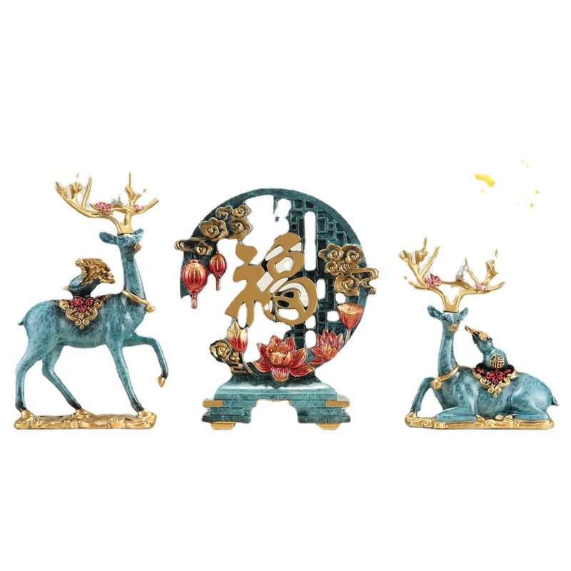 Creative European Style Craft Gift American Style Furnishings Furnishings Living Room Entrance TV Cabinet Wine Cabinet Soft Decoration Deer Decoration