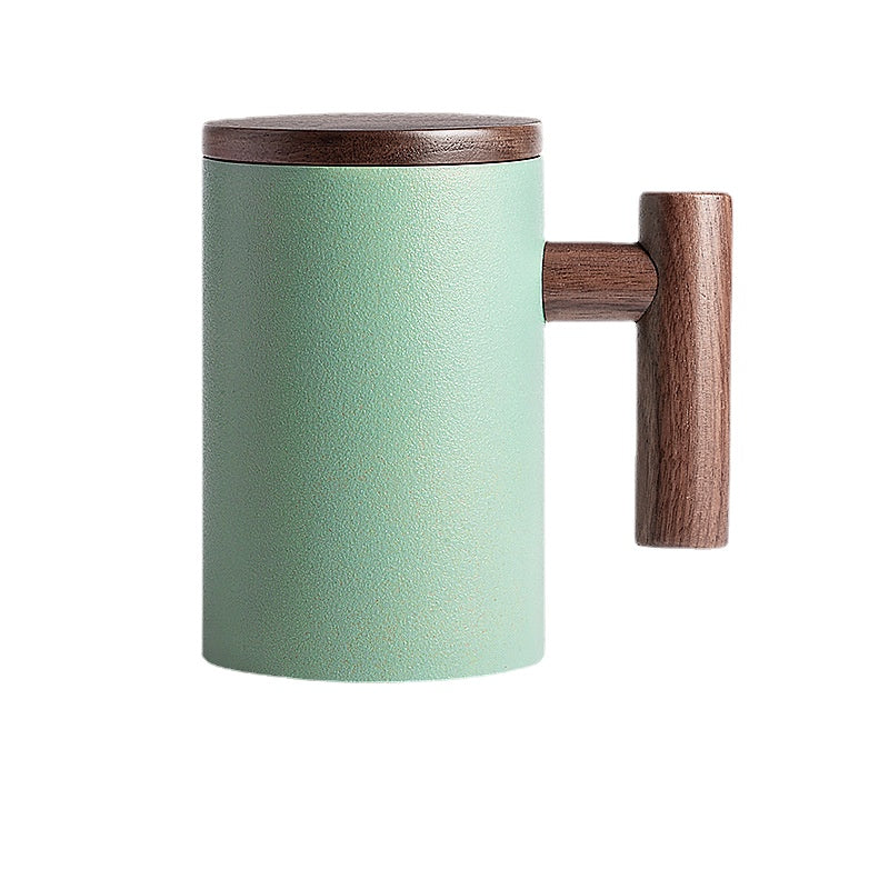 There Is Nothing to Do. Nordic Style Wooden Handle with Lid Personality Simple Frosted Ceramic Water Cup Office Coffee Tea Water Cup