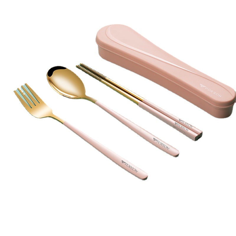 German Porson Stainless Steel Portable Cutlery Box Chopsticks Spoon Fork Three-Piece Suit Single Cute Children Student