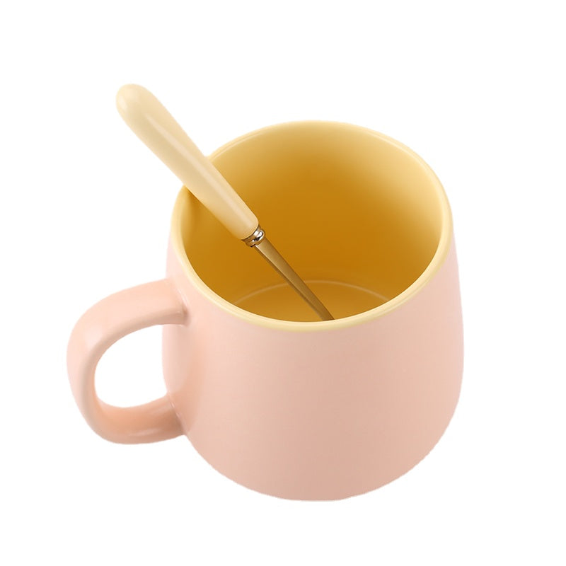 Nordic Ins Creative Mark Cup with Spoon Contrast Color Coffee Cup Simple Ceramic Water Cup with Lid Matte Milk Cup