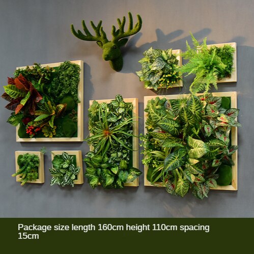 Simulation Green Plant Wall Plant Succulent Decoration Fake Flower Wall Hotel Photo Frame Hanging Decoration Restaurant Deer Head Wall Hanging Decoration