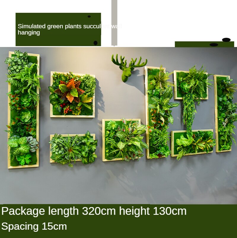 Simulation Green Plant Wall Plant Succulent Decoration Fake Flower Wall Hotel Photo Frame Hanging Decoration Restaurant Deer Head Wall Hanging Decoration