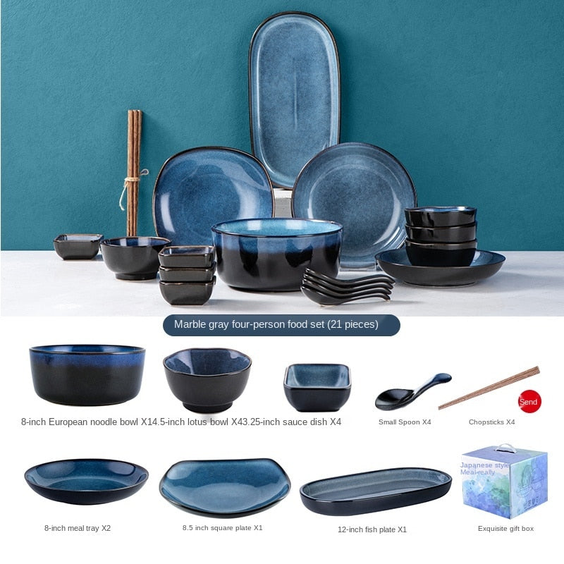 Japanese-Style Bowl Plate Set Gift Box Household Light Luxury Modern Combination Beautiful Ceramic Bowl and Dish Set Gift Housewarming Tableware