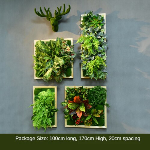 Simulation Green Plant Wall Plant Succulent Decoration Fake Flower Wall Hotel Photo Frame Hanging Decoration Restaurant Deer Head Wall Hanging Decoration