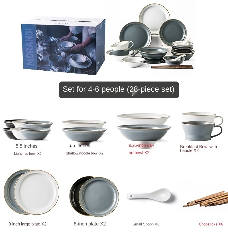 Bowl and Dish Set Household Modern Light Luxury Tableware Nordic Simple Bowl and Chopsticks Tableware Set Bowl Korean Ins Style Bowl and Plate Housewarming