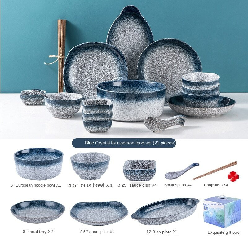 Japanese-Style Bowl Plate Set Gift Box Household Light Luxury Modern Combination Beautiful Ceramic Bowl and Dish Set Gift Housewarming Tableware