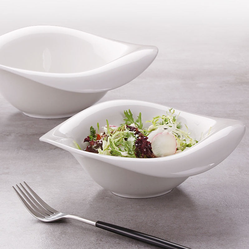 Pinle Foreign Trade French Pure White Ceramic Salad Bowl Candy Snacks Bowl Creative Cold Dish Bowl Soup Bowl French Soup Bowl