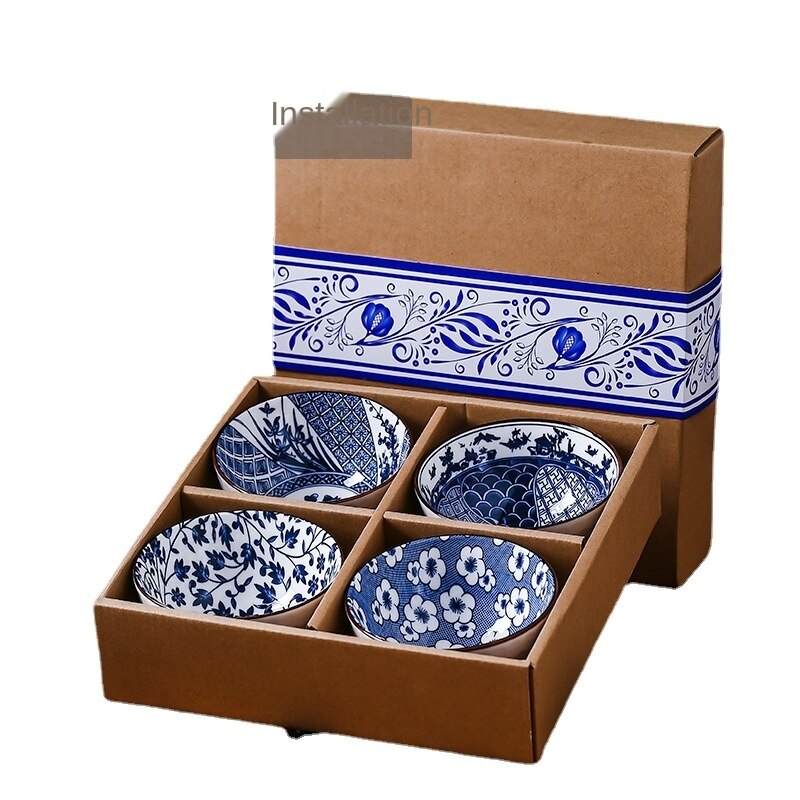 Japanese Blue and White Porcelain Bowl Set Gift Box Wholesale Ceramic Bowl and Chopsticks Tableware Gift Activity Gift Bowl Set Customization