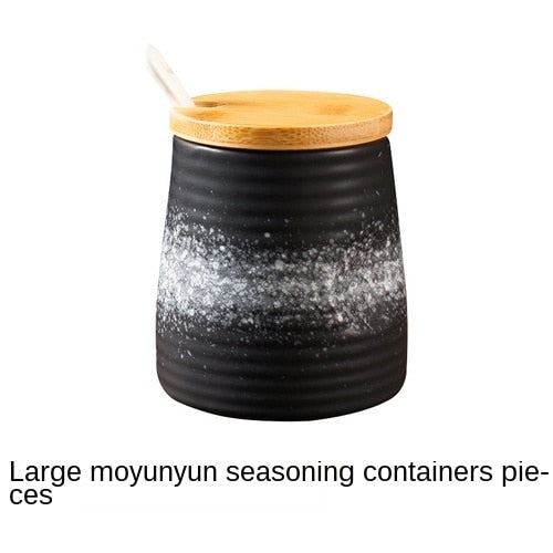 Japanese-Style Seasoning Jar Ceramic Set Restaurant Seasoning Containers with Lid Commercial Salt Tank Chili Oil Can Household Kitchen