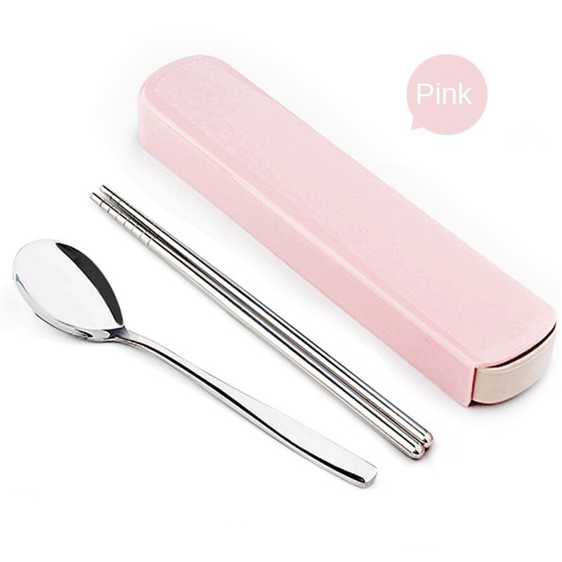 Single Cute Stainless Steel Portable Tableware Set Chopsticks Portable Three-Piece Fork Spoon Chopsticks Box Student