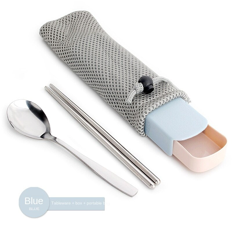 Single Cute Stainless Steel Portable Tableware Set Chopsticks Portable Three-Piece Fork Spoon Chopsticks Box Student