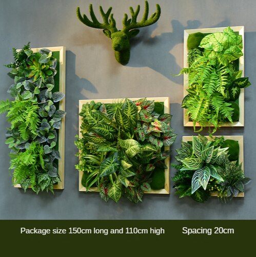 Simulation Green Plant Wall Plant Succulent Decoration Fake Flower Wall Hotel Photo Frame Hanging Decoration Restaurant Deer Head Wall Hanging Decoration