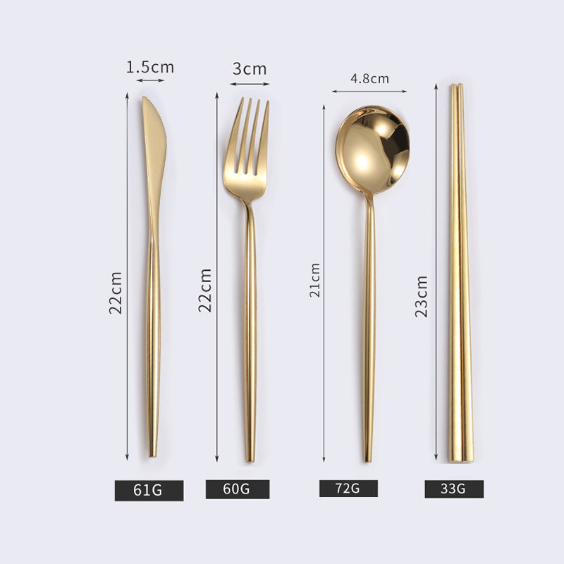 European 304 Stainless Steel Portuguese Mirror Western Food/Steak Knife, Fork and Spoon Chopsticks 4 PCs Set Coffee Spoon Tableware