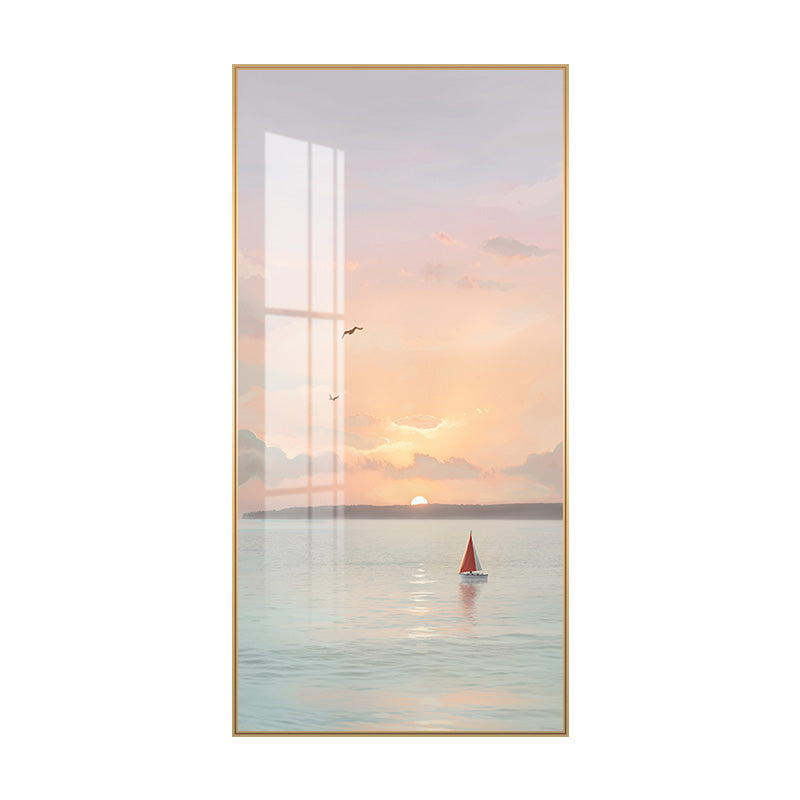 Sailing Sail Nordic Entrance Painting Sea View Hanging Painting and Oil Painting Floor Painting Living Room Corridor and Aisle Mural Pink