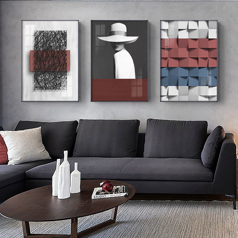 Geometric Fun Modern Minimalist Decorative Painting Red Living Room Sofa Wall Painting Studio Abstract Art